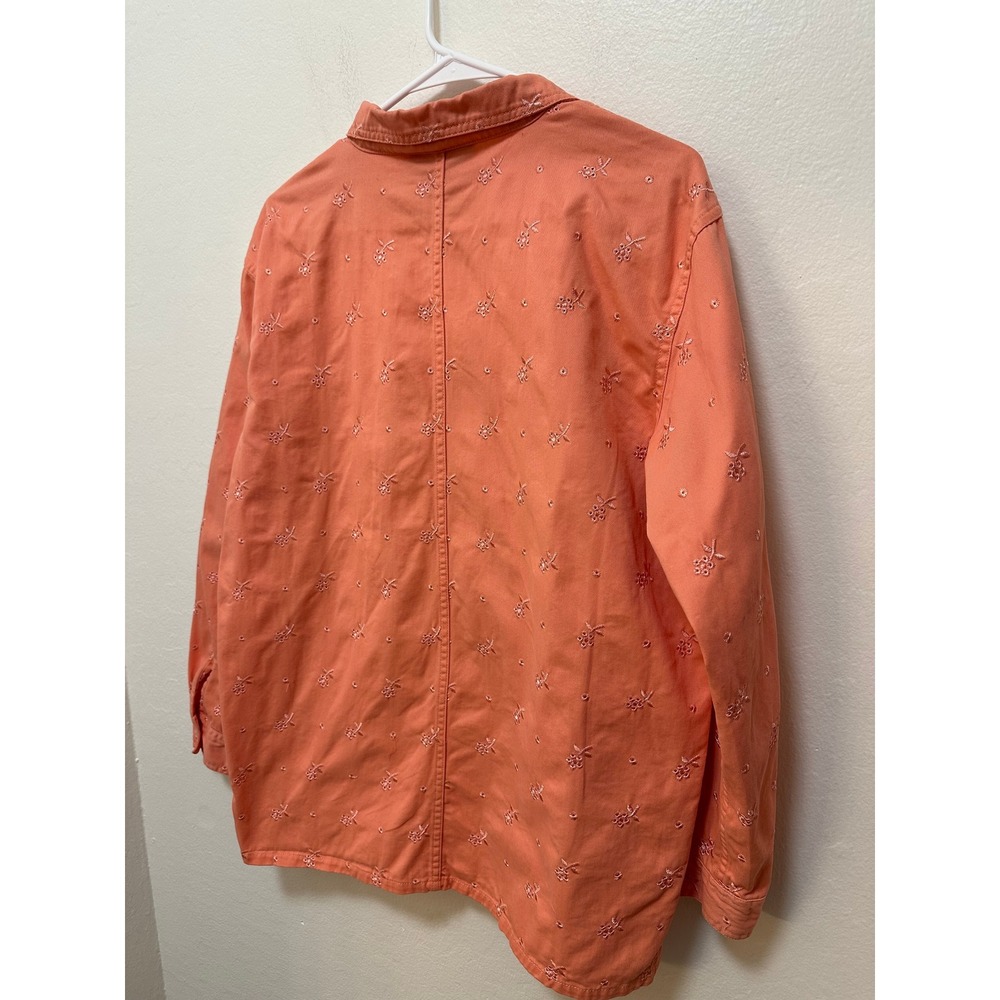 Denim & Co. Embroidered Button Down Shirt Coral Medium Blouse Top Casual - Picture 7 of 7